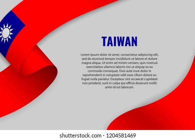 Waving ribbon or banner with flag of Taiwan. Template for poster design