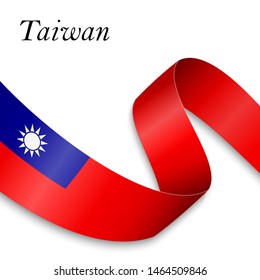 Waving ribbon or banner with flag of Taiwan. Template for independence day poster design