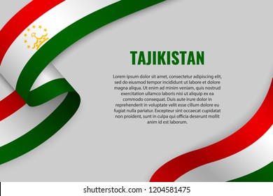 Waving ribbon or banner with flag of Tajikistan. Template for poster design