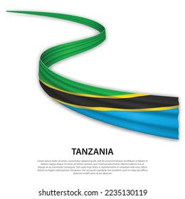 Waving ribbon or banner with flag of Tanzania. Template for independence day poster design