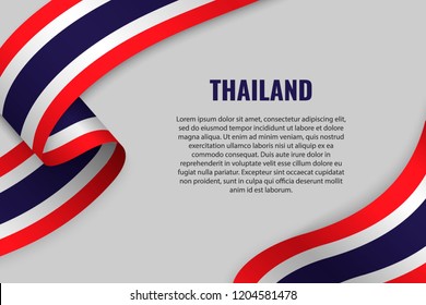 Waving ribbon or banner with flag of Thailand. Template for poster design