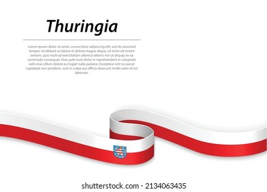 Waving ribbon or banner with flag of Thuringia is a state of Germany