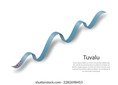 Waving ribbon or banner with flag of Tuvalu. Template for independence day