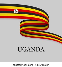 Waving ribbon or banner with flag of Uganda. Template for independence day poster design