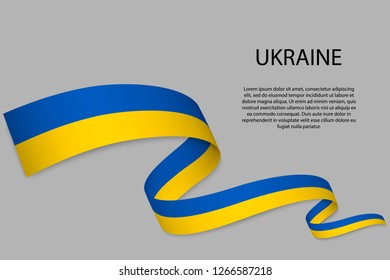 Waving ribbon or banner with flag of Ukraine. Template for independence day poster design