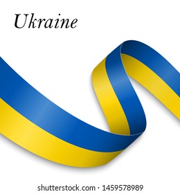 Waving ribbon or banner with flag of Ukraine. Template for independence day poster design