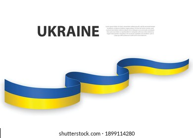 Waving ribbon or banner with flag of Ukraine. Template for independence day poster design