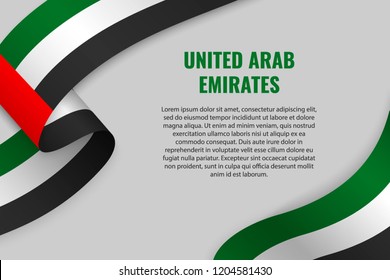 Waving ribbon or banner with flag of United Arab Emirates. Template for poster design