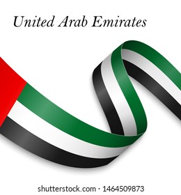 Waving ribbon or banner with flag of United Arab Emirates. Template for independence day poster design