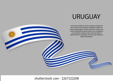 Waving ribbon or banner with flag of Uruguay. Template for independence day poster design