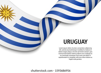 Waving ribbon or banner with flag of Uruguay. Template for independence day poster design
