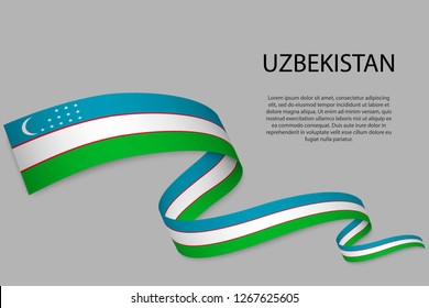 Waving ribbon or banner with flag of Uzbekistan. Template for independence day poster design