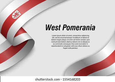 Waving ribbon or banner with flag of West Pomerania. Province of Poland. Template for poster design