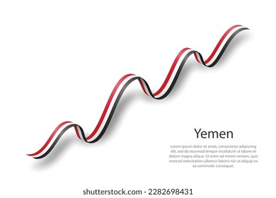 Waving ribbon or banner with flag of Yemen. Template for independence day