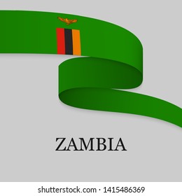 Waving ribbon or banner with flag of Zambia. Template for independence day poster design