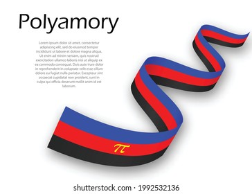 Waving ribbon or banner with Polyamory pride flag , Vector illustration