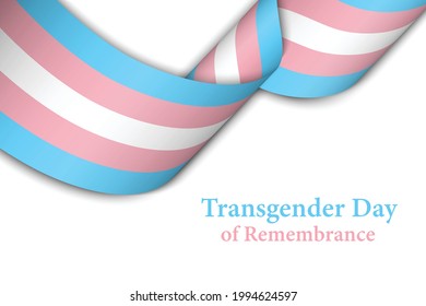 Waving ribbon or banner with Transgender pride flag, Template for transgender day poster design