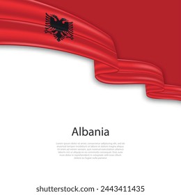 Waving ribbon with flag of Albania. Template for independence day poster design