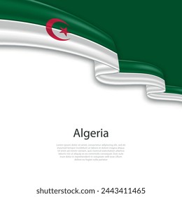 Waving ribbon with flag of Algeria. Template for independence day poster design