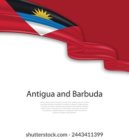 Cinta ondeando con la bandera de Antigua y Barbuda. Plantilla para diseño de póster del día de la independencia