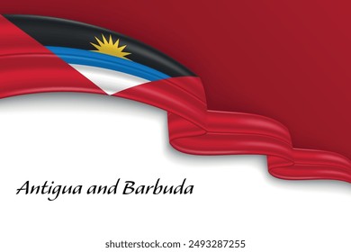 Waving ribbon with flag of Antigua and Barbuda. Template for independence day poster design