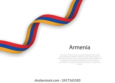 Waving ribbon with flag of Armenia. Template for independence day poster design