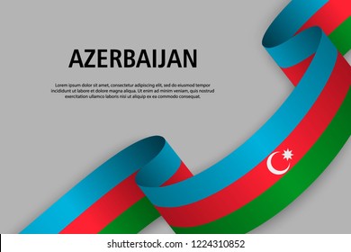 Waving ribbon with Flag of Azerbaijan, Template for Independence day banner. vector illustration