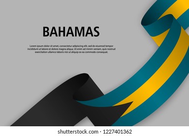 Waving ribbon with Flag of Bahamas, Template for Independence day banner. vector illustration