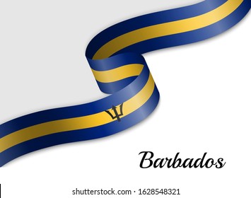 waving ribbon flag of Barbados. Template for independence day banner