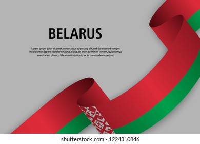 Waving ribbon with Flag of Belarus, Template for Independence day banner. vector illustration