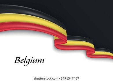 Waving ribbon with flag of Belgium. Template for independence day poster design