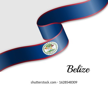 Waving Ribbon Flag Of Belize. Template For Independence Day Banner