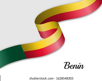 waving ribbon flag of Benin. Template for independence day banner