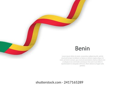 Waving ribbon with flag of Benin. Template for independence day poster design