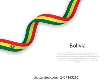 Ondeando cinta con bandera de Bolivia. Plantilla para diseño de afiches del día de la independencia