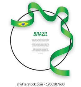 ondeando la bandera de la cinta de Brasil en el marco de círculo. Plantilla para diseño de afiches del día de la independencia