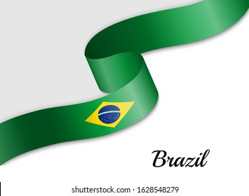 waving ribbon flag of Brazil. Template for independence day banner