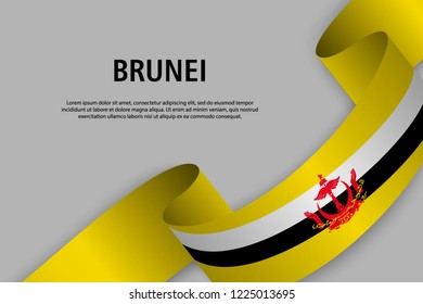 Waving ribbon with Flag of Brunei, Template for Independence day banner. vector illustration