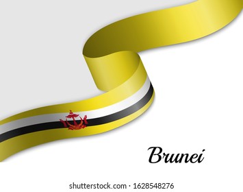 waving ribbon flag of Brunei. Template for independence day banner