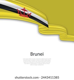 Waving ribbon with flag of Brunei. Template for independence day poster design