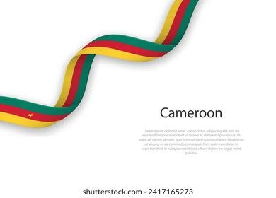Waving ribbon with flag of Cameroon. Template for independence day poster design