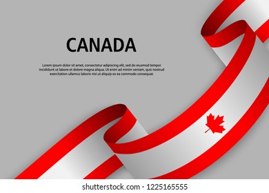 Waving ribbon with Flag of Canada, Template for Independence day banner. vector illustration