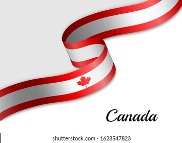 Waving Ribbon Flag Of Canada. Template For Independence Day Banner