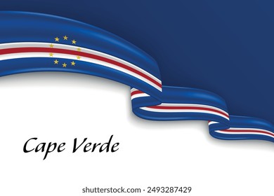 Waving ribbon with flag of Cape Verde. Template for independence day poster design