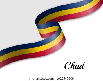 waving ribbon flag of Chad. Template for independence day banner