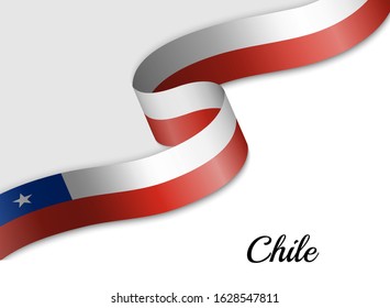 waving ribbon flag of Chile. Template for independence day banner