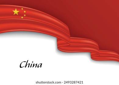 Waving ribbon with flag of China. Template for independence day poster design