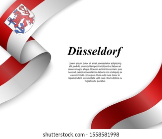 Waving ribbon with flag of Düsseldorf City. Template for poster design