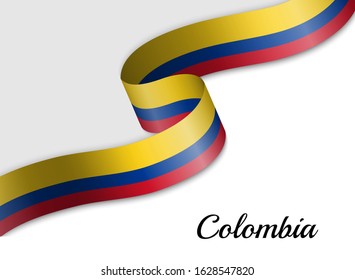 waving ribbon flag of Colombia. Template for independence day banner