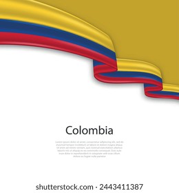 Waving ribbon with flag of Colombia. Template for independence day poster design